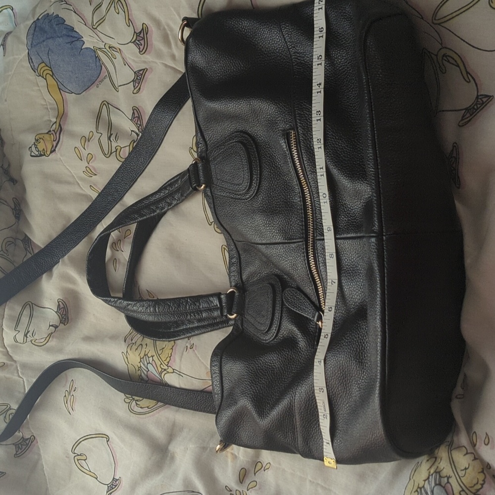 Genuine Black Leather Tote Bag Crossbody Strap - Picture 4 of 16